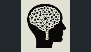 Générer une image présentant une illustration simple d'un cerveau, où les nœuds sont interconnectés comme pour symboliser l'intelligence artificielle. À côté, créer la silhouette d'une personne de n'importe quel genre et origine, représentée avec une expression contemplative sur le visage, comme si elle était en pleine réflexion. Le cerveau et la personne doivent être situés sur un fond neutre. - ProductivBoost
